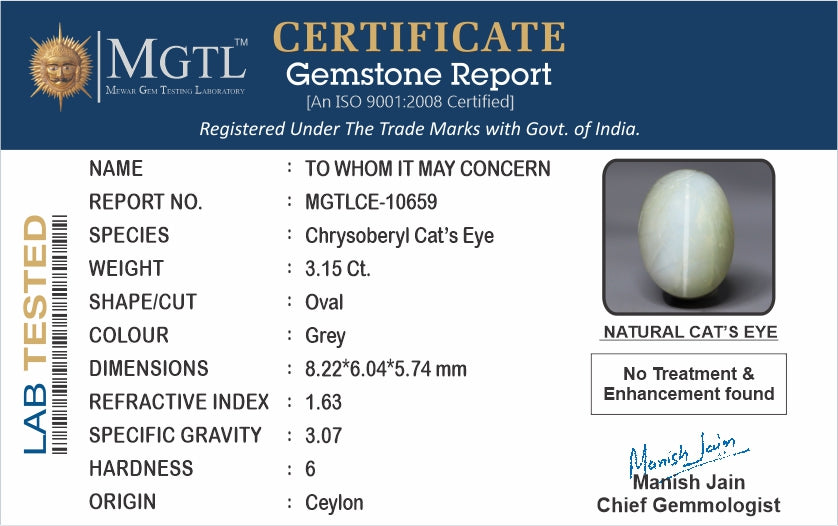 Ceylon Cat's Eye - 3.15 Carat Prime Quality CE-10659