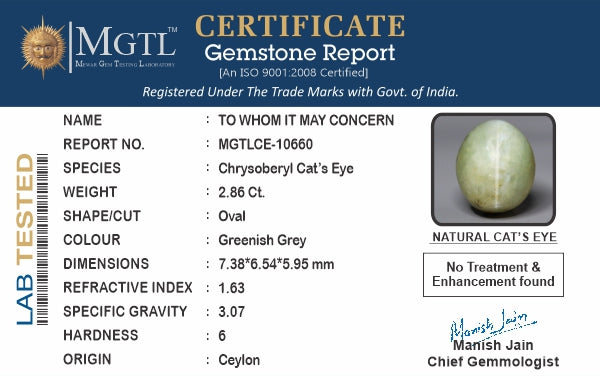 Ceylon Cat's Eye - 2.86 Carat Prime Quality CE-10660