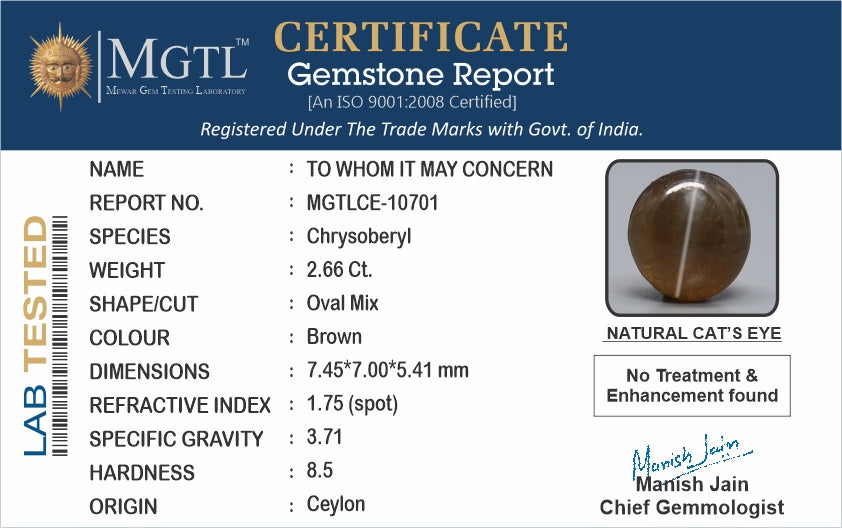 Ceylon Cat's Eye - 2.66 Carat Limited Quality CE-10701