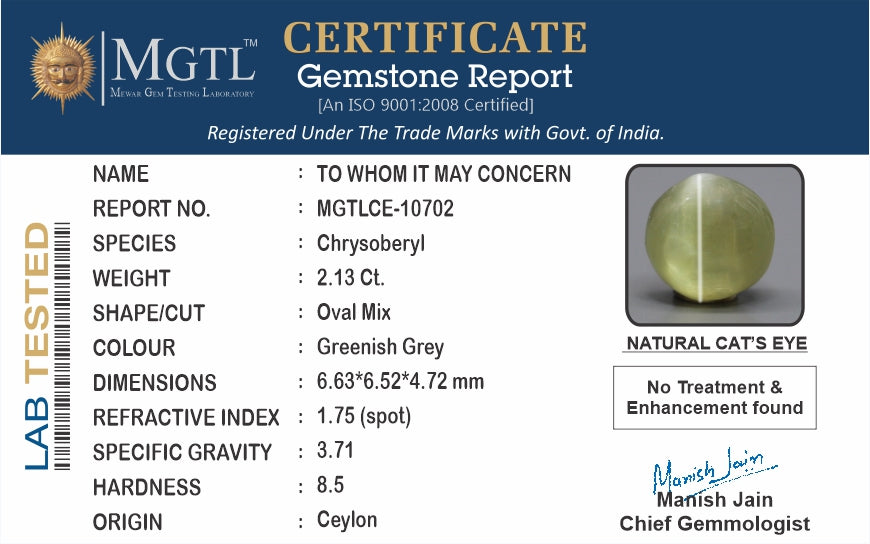 Ceylon Cat's Eye - 2.13 Carat Limited Quality CE-10702