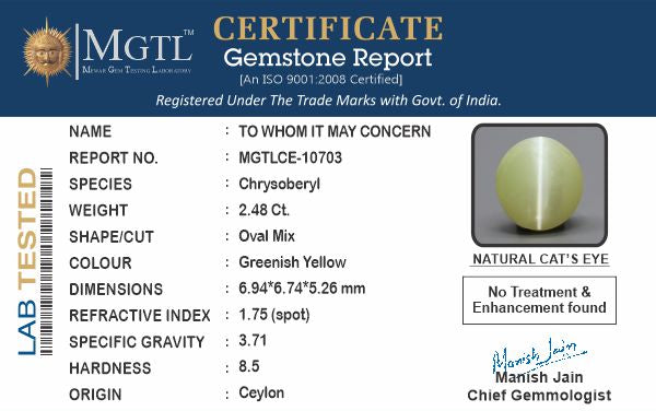 Ceylon Cat's Eye - 2.48 Carat Rare Quality CE-10703