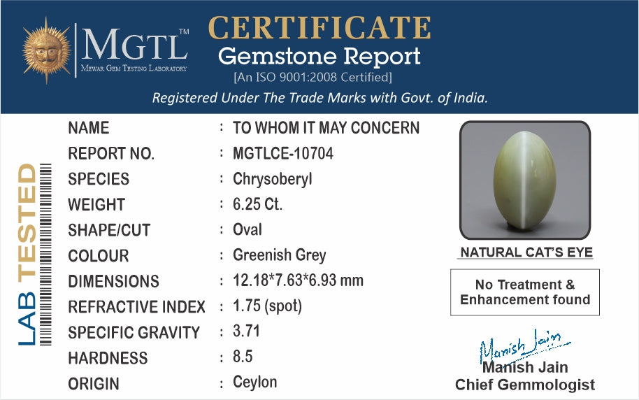 Ceylon Cat's Eye - 6.25 Carat Rare Quality CE-10704