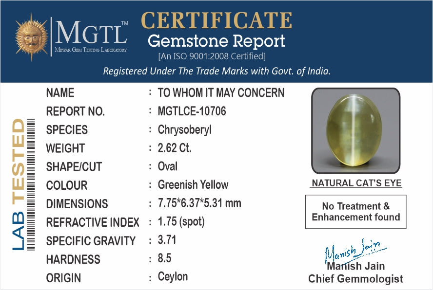 Ceylon Cat's Eye - 2.62 Carat Rare Quality CE-10706