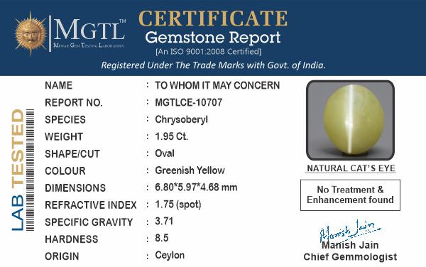 Ceylon Cat's Eye - 1.95 Carat Rare Quality CE-10707