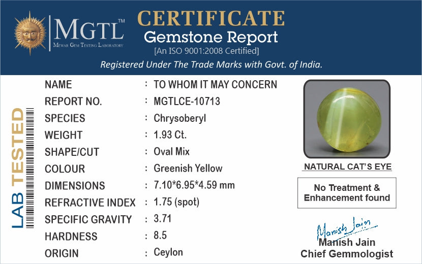 Ceylon Cat's Eye - 1.93 Carat Limited Quality CE-10713