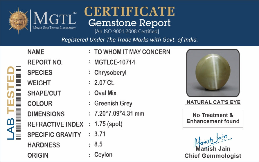 Ceylon Cat's Eye - 2.07 Carat Limited Quality CE-10714