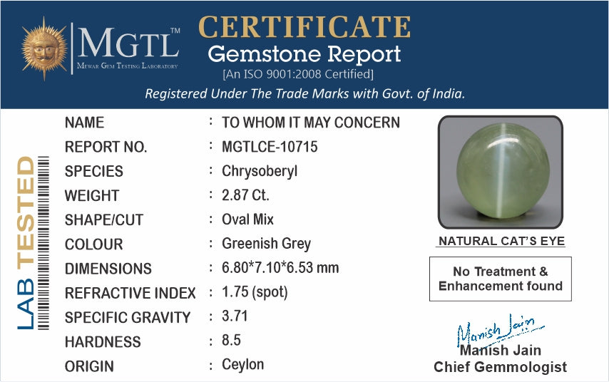 Ceylon Cat's Eye - 2.87 Carat Limited Quality CE-10715