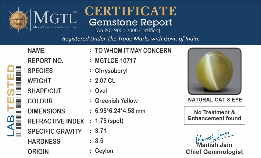 Ceylon Cat's Eye - 2.07 Carat Rare Quality CE-10717