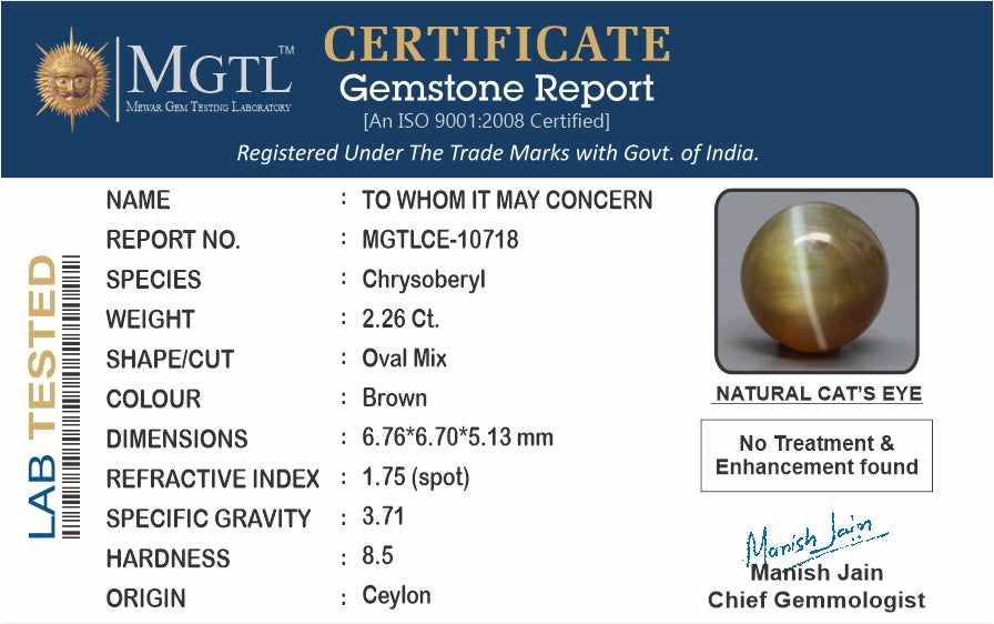 Ceylon Cat's Eye - 2.26 Carat Limited Quality CE-10718