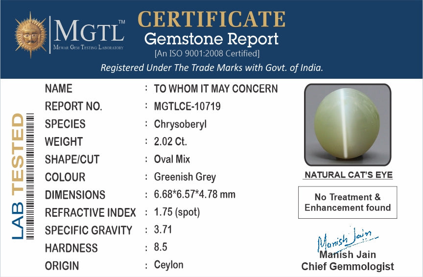 Ceylon Cat's Eye - 2.02 Carat Rare Quality CE-10719