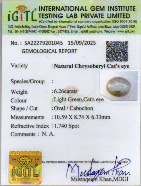 Cat's Eye - 6.26 Carat Prime Quality CE-10781