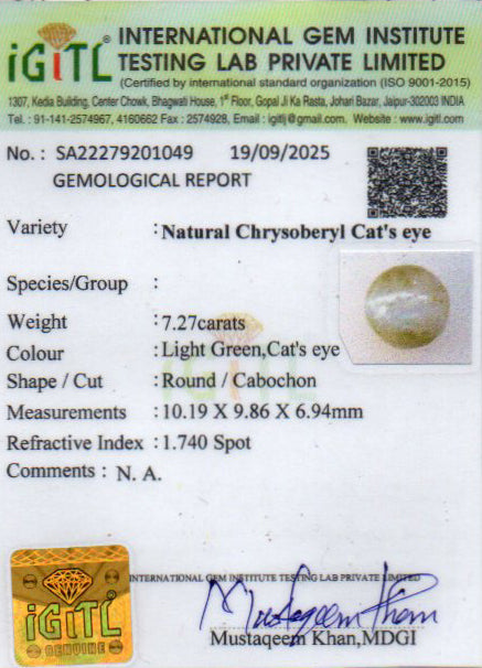 Ceylon Cat's Eye - 7.27 Carat Prime Quality CE-10785