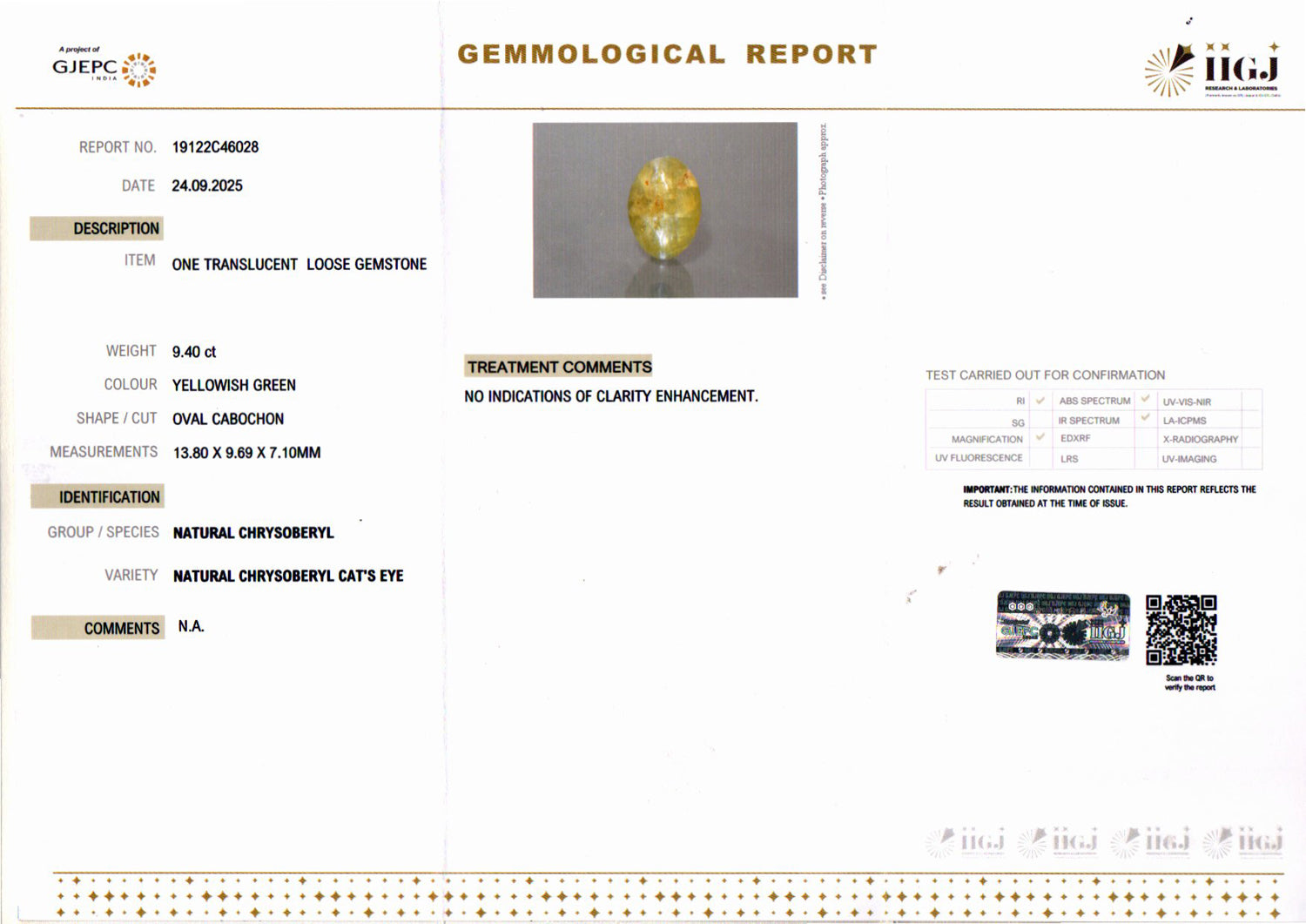 Ceylon Cat's Eye - 9.40 Carat Prime Quality CE-10803