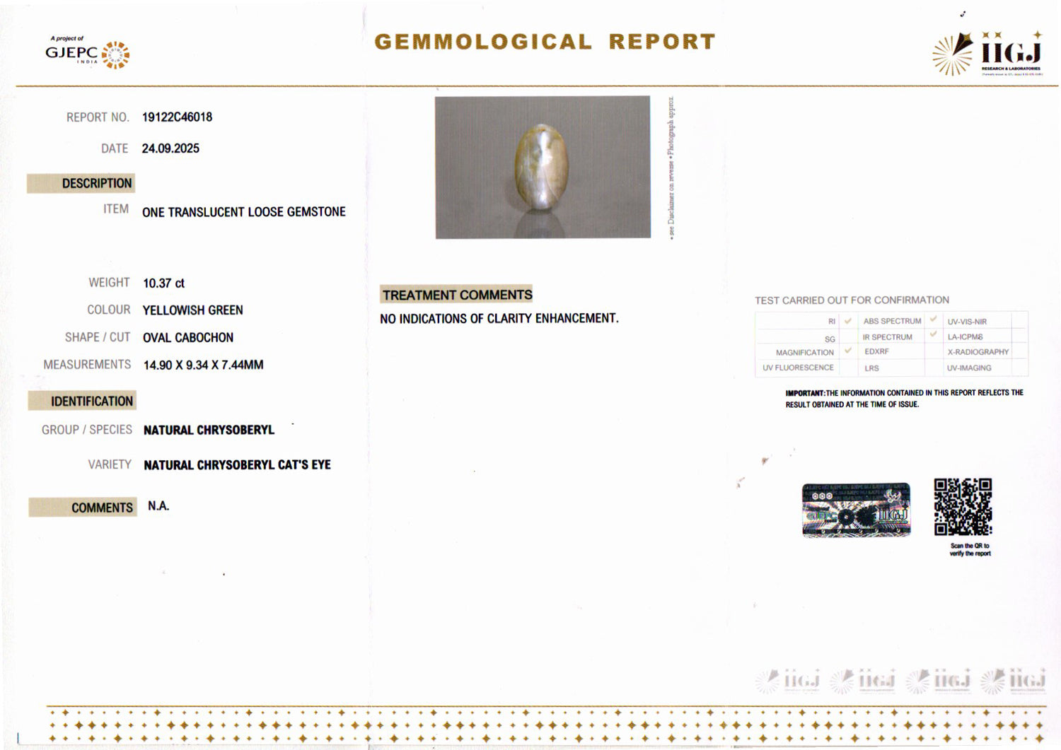 Ceylon Cat's Eye - 10.37 Carat Prime Quality CE-10807