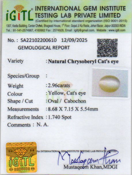Ceylon Cat's Eye - 2.96 Carat Rare Quality CE-10810