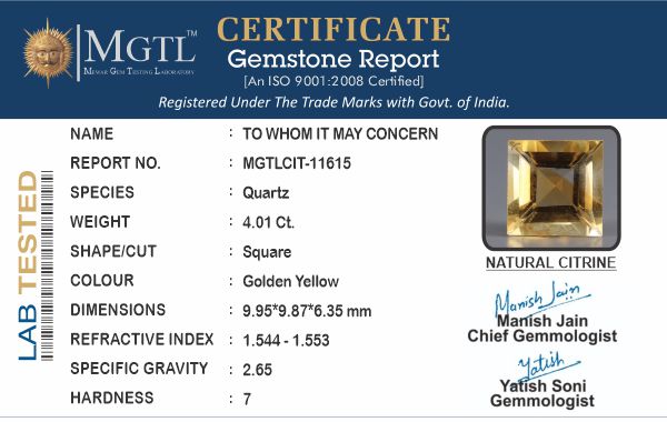 Brazilian Citrine - 4.01 Carat Rare Quality CIT-11615