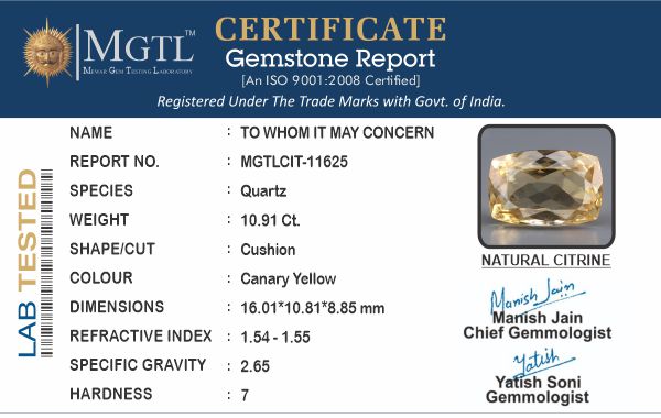 Brazilian Citrine - 10.91 Carat Rare Quality CIT-11625