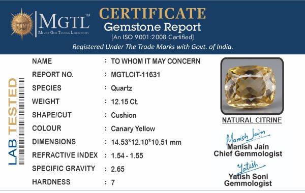 Brazilian Citrine - 12.15 Carat Rare Quality CIT-11631