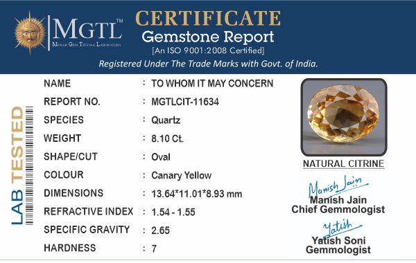 Brazilian Citrine - 8.10 Carat Rare Quality CIT-11634