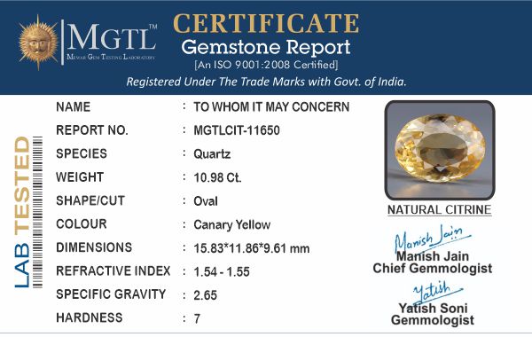 Brazilian Citrine - 10.98 Carat Rare Quality CIT-11650