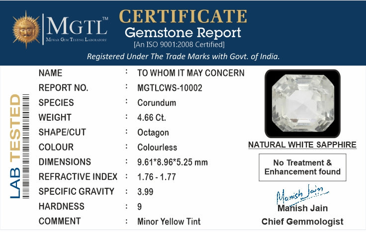 Ceylon White Sapphire - 4.66 Carat Limited Quality CWS-10002