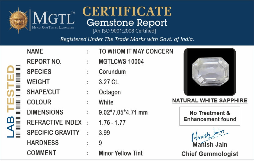 Ceylon White Sapphire - 3.27 Carat Limited Quality CWS-10004