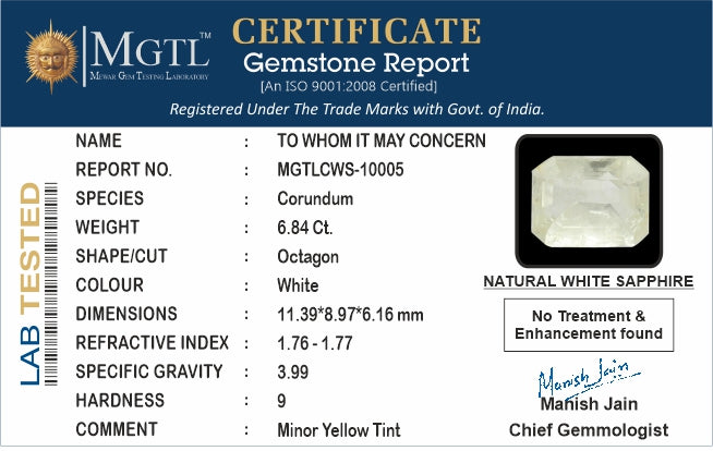 Ceylon White Sapphire - 6.84 Carat Fine Quality CWS-10005