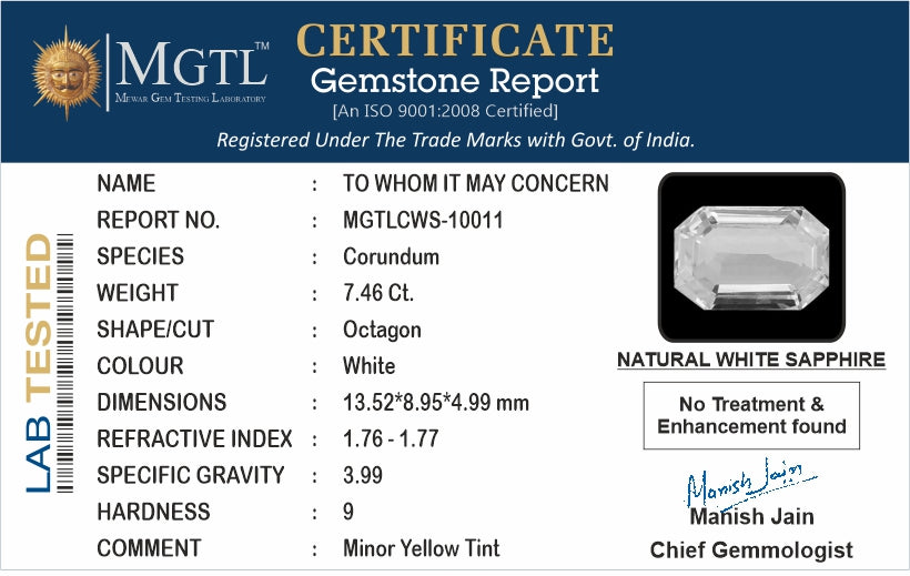 Ceylon White Sapphire - 7.46 Carat Limited Quality CWS-10011