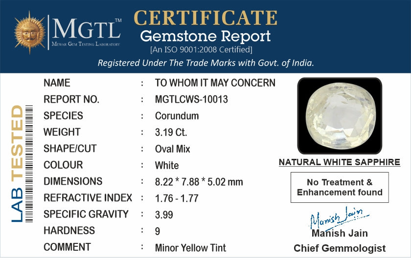 Ceylon White Sapphire - 3.19 Carat Fine Quality CWS-10013