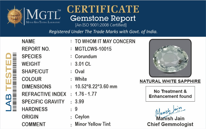 Ceylon White Sapphire - 3.01 Carat Fine Quality CWS-10015