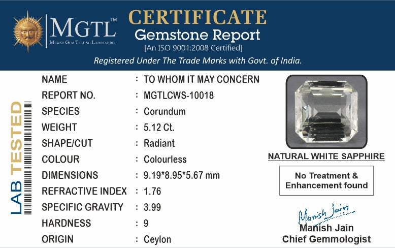 Ceylon White Sapphire - 5.12 Carat Rare Quality CWS-10018