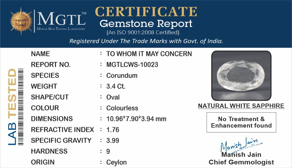 Ceylon White Sapphire - 3.40 Carat Fine Quality CWS-10023