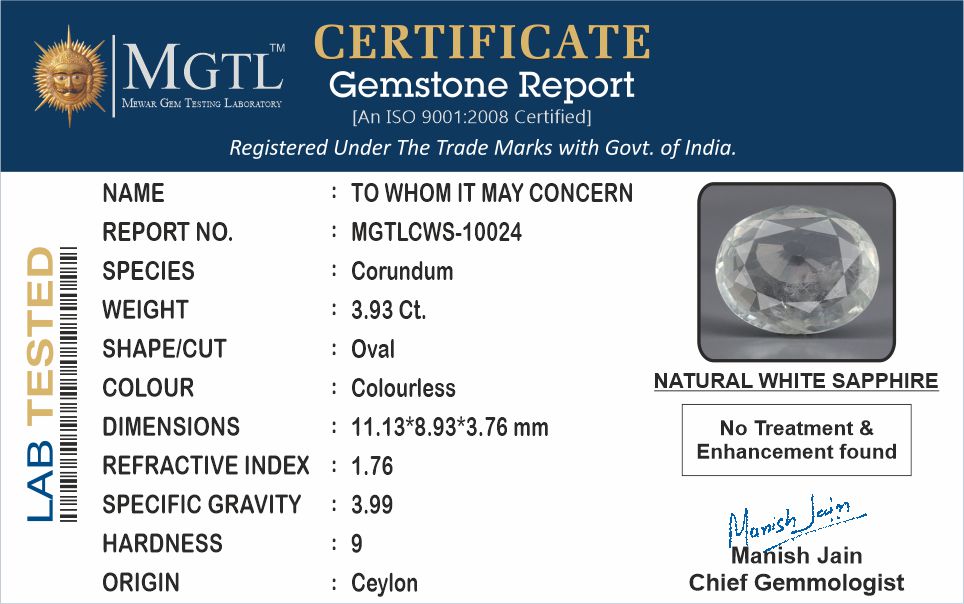 Ceylon White Sapphire - 3.93 Carat Fine Quality CWS-10024