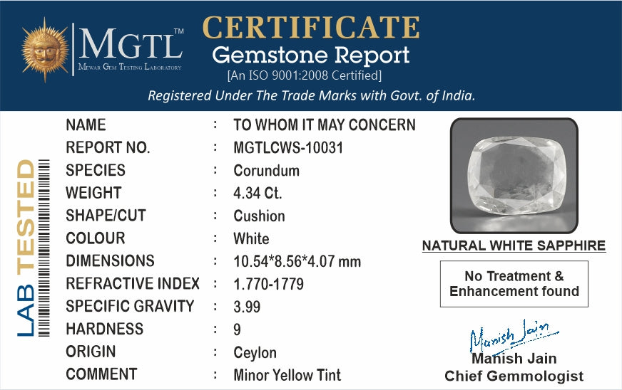 Ceylon White Sapphire - 4.34 Carat Prime Quality CWS-10031