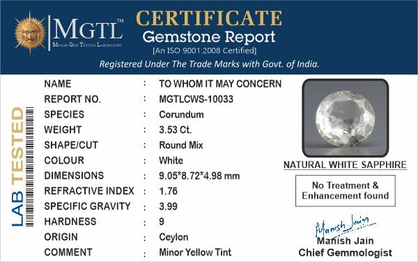 Ceylon White Sapphire - 3.53 Carat Limited Quality CWS-10033