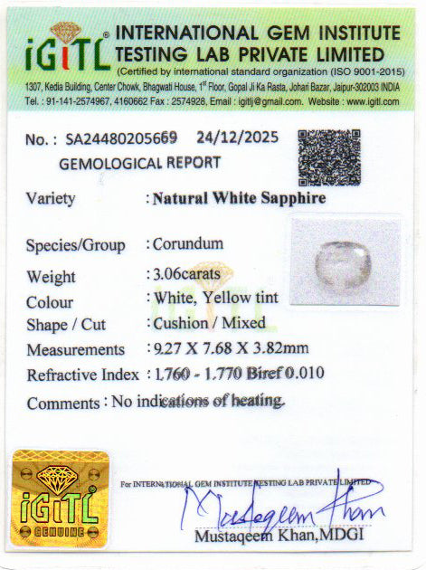 Ceylon White Sapphire - 3.06 Carat Fine Quality CWS-10034