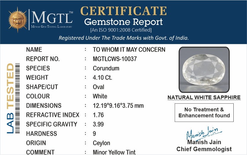 Ceylon White Sapphire - 4.10 Carat Prime Quality CWS-10037