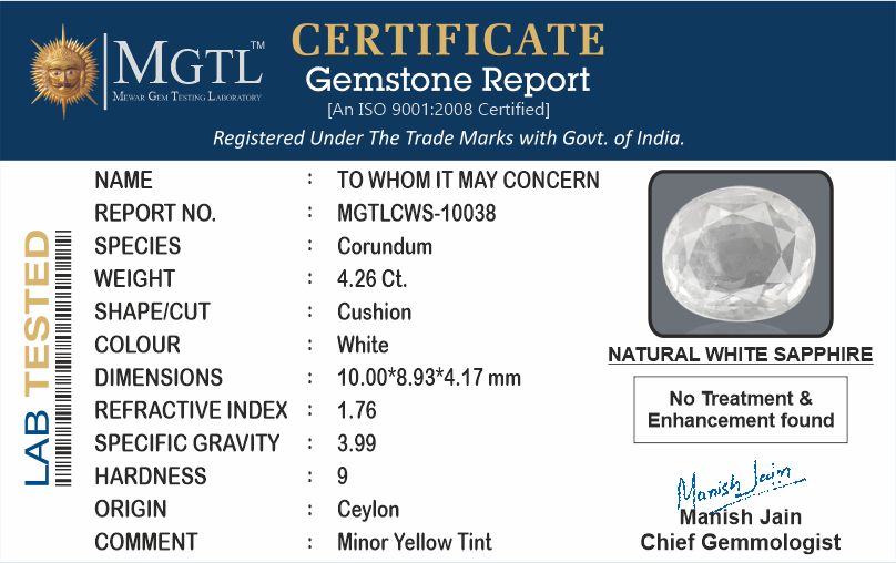 Ceylon White Sapphire - 4.26 Carat Prime Quality CWS-10038
