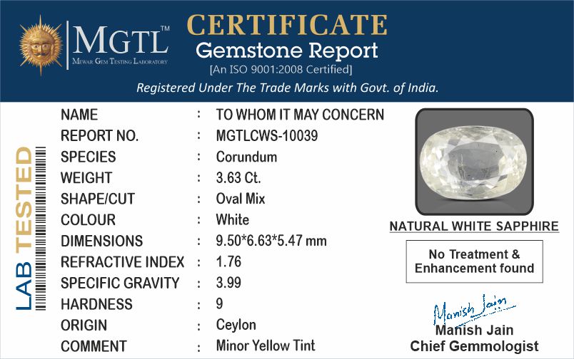Ceylon White Sapphire - 3.63 Carat Prime Quality CWS-10039