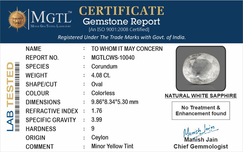Ceylon White Sapphire - 4.08 Carat Fine Quality CWS-10040