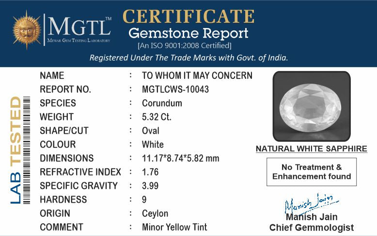 Ceylon White Sapphire - 5.32 Carat Limited Quality CWS-10043