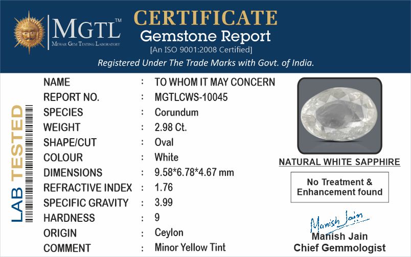 Ceylon White Sapphire - 2.98 Carat Fine Quality CWS-10045