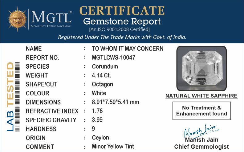 Ceylon White Sapphire - 4.14 Carat Limited Quality CWS-10047