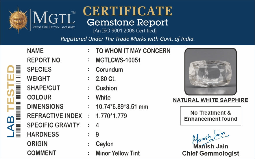 Ceylon White Sapphire - 2.80 Carat Prime Quality CWS-10051