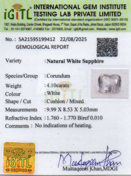 Ceylon White Sapphire - 4.10 Carat Prime Quality CWS-10062