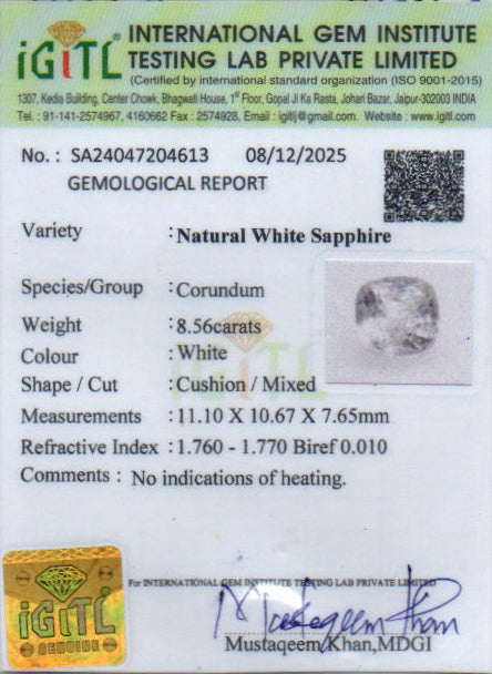 Ceylon White Sapphire - 8.56 Carat Limited Quality CWS-10064