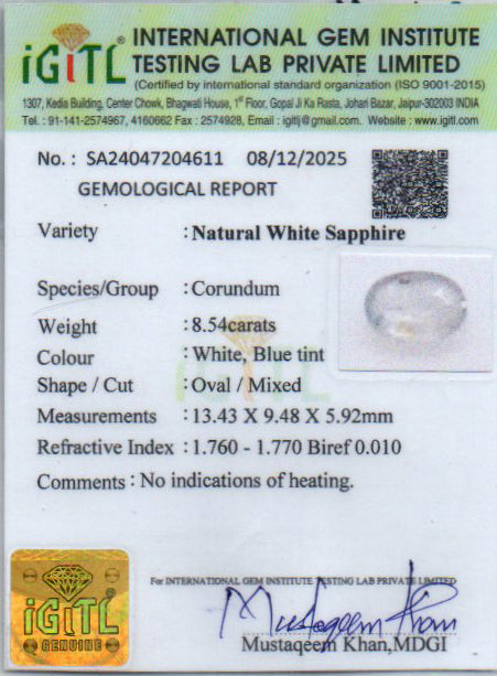 Ceylon White Sapphire - 8.54 Carat Prime Quality CWS-10066
