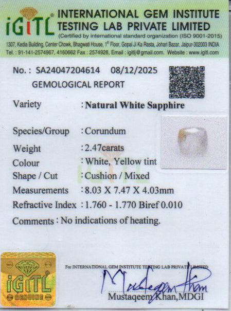 Ceylon White Sapphire - 2.47 Carat Prime Quality CWS-10067