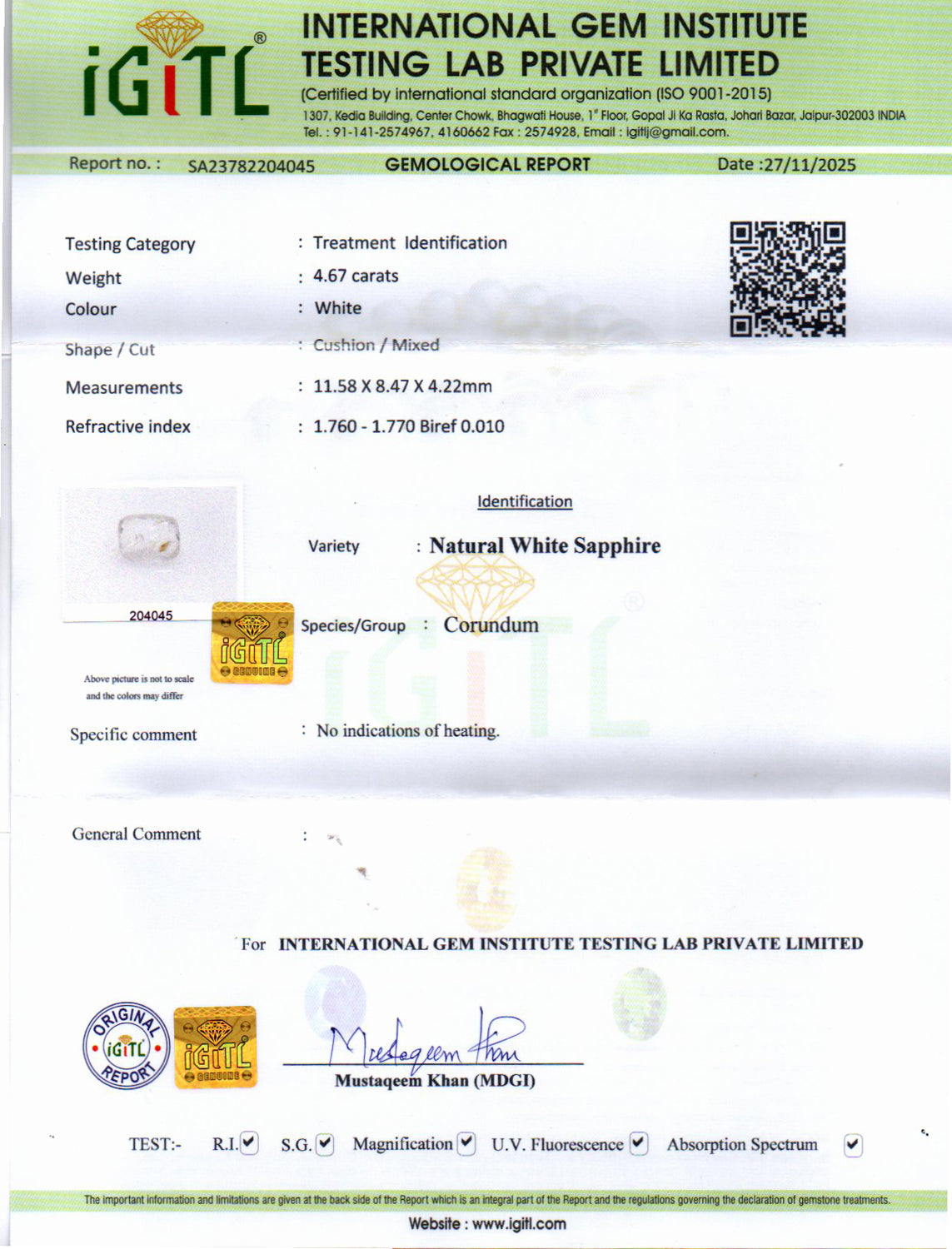 Ceylon White Sapphire - 4.67 Carat Prime Quality CWS-10068