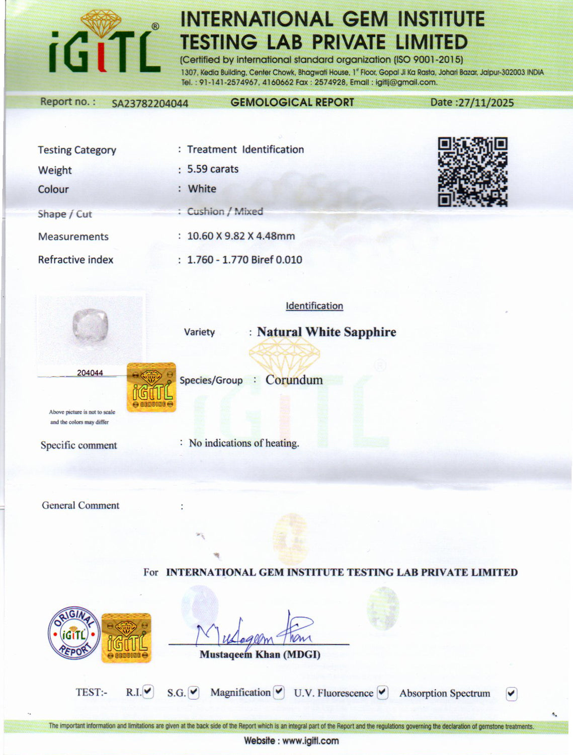 Ceylon White Sapphire - 5.59 Carat Prime Quality CWS-10069